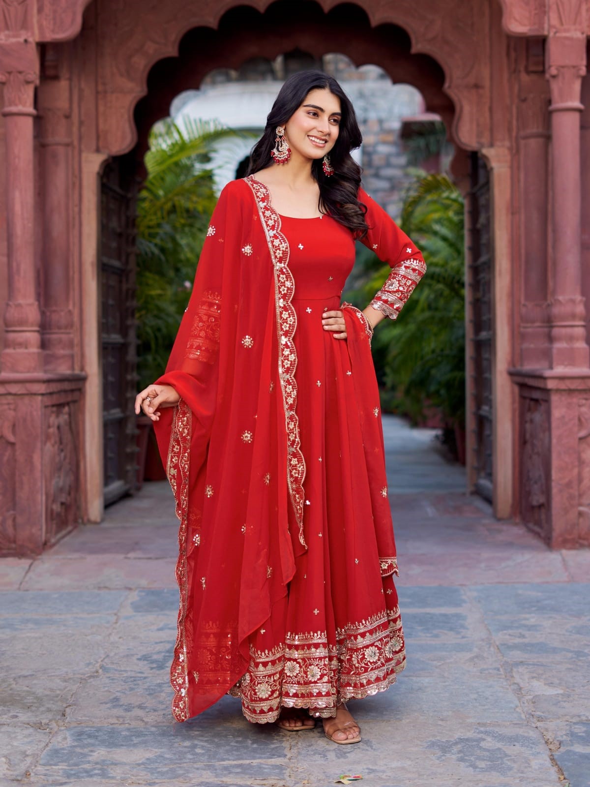Traditional Inspired Full Length Gown with Rich Ethnic Detailing